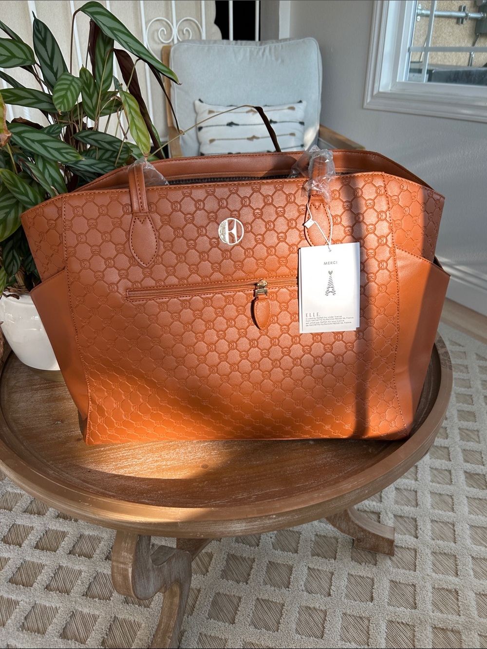 Embossed Structured Tote in Saddle Tan